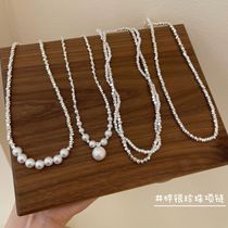 Summer small crowdbreaking silver pearl necklace New Chains design light extravagant advanced senses Daily 100 lap lock bone chain neck chain