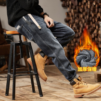 Gush thickened jeans mens autumn and winter new loose straight drum Tide Cards American Retro Casual Warm Long Pants