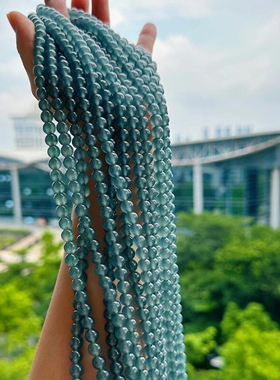 蓝水翡翠冰透圆珠男女新中式项链