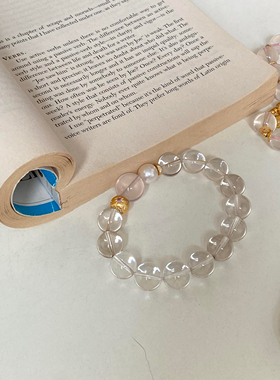 天然巴西全净体白水晶手串星光粉晶转运珠古法金暴富纳福手链女款