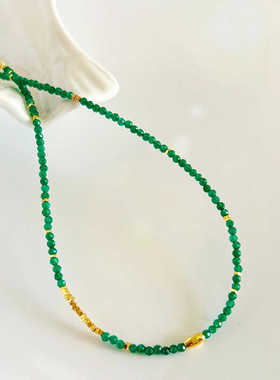 帝王绿刻面小米珠项链新中式男款