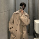 Korean mid-length khaki windbreaker jacket for men