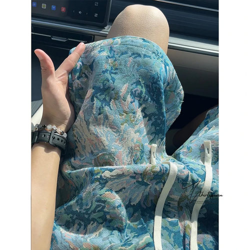 V37美式夏威夷海滩度假运动短裤男夏季潮牌花卉满印休闲五分裤子 - 图1