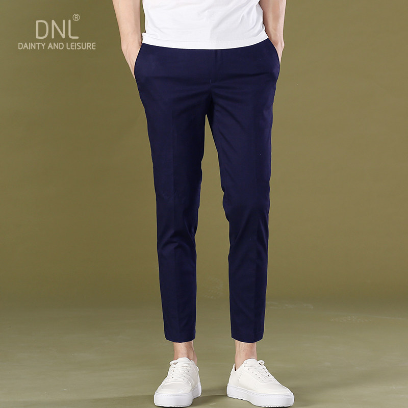 夏季休闲男修身小脚白色纯棉九分裤 dnl休闲裤