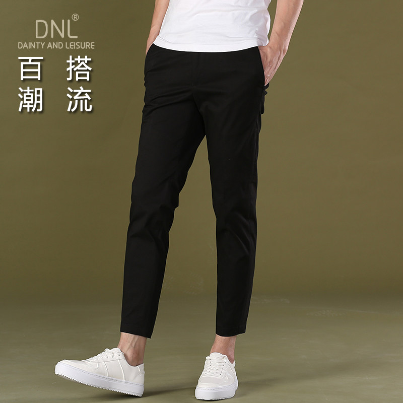 夏季休闲男修身小脚白色纯棉九分裤 dnl休闲裤