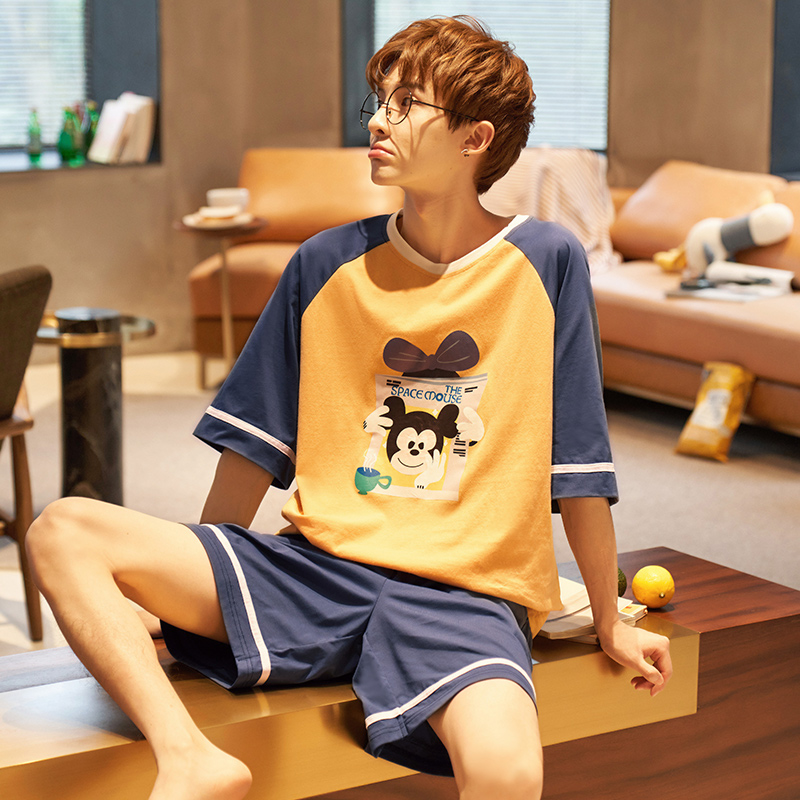 韩姿朵旗舰店睡衣男夏季纯棉韩版卡通休闲大码宽松男士家居服夏天短袖两件套装0