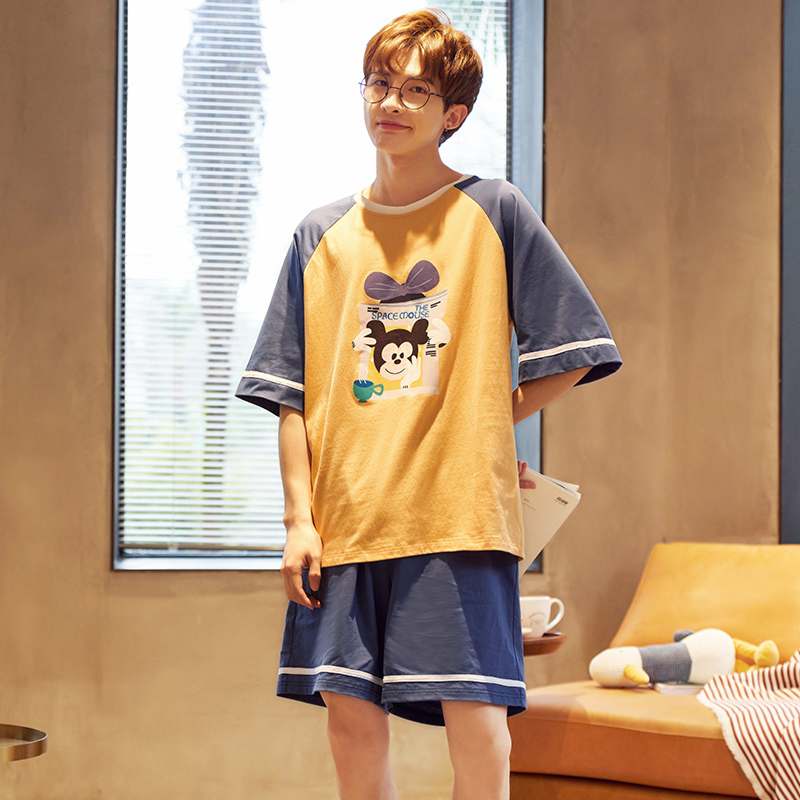 韩姿朵旗舰店睡衣男夏季纯棉韩版卡通休闲大码宽松男士家居服夏天短袖两件套装2