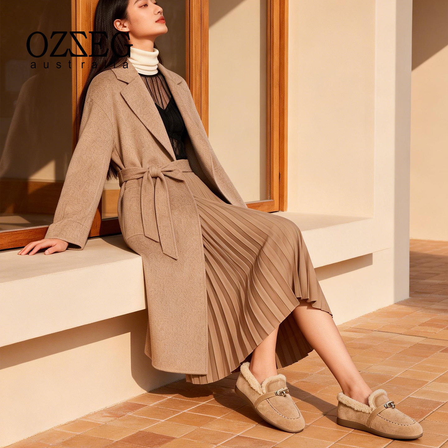 OZZEG2025新款kelly扣舒适保暖豆豆鞋女羊皮毛一体乐福单鞋25D26,淘宝优惠券,粉丝福利购,淘宝优惠卷