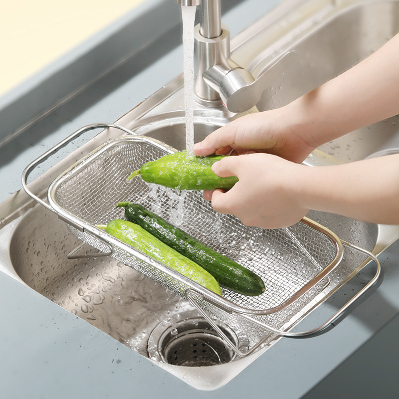 厨房不锈钢沥水篮可伸缩厨房洗菜盆大号家用水槽沥水架方形,淘宝优惠券,粉丝福利购,淘宝优惠卷