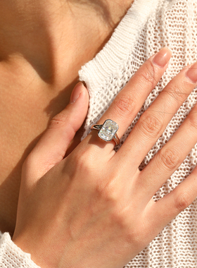 摩典莫桑钻S925纯银超闪方糖戒指