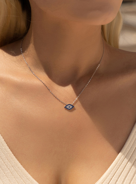 摩典S925纯银闪钻回形针创意项链