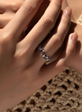 摩典S925纯银闪钻叶子森系戒指女