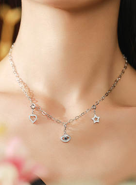 MODIAN 925纯银心形微镶镂空满钻吊坠韩版甜美可爱气质百搭ins风