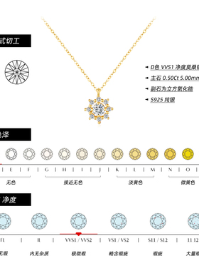 摩典925纯银莫桑钻雪花锁骨链女