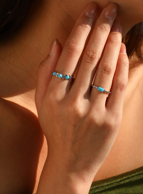 摩典S925纯银合成绿松石百搭戒指