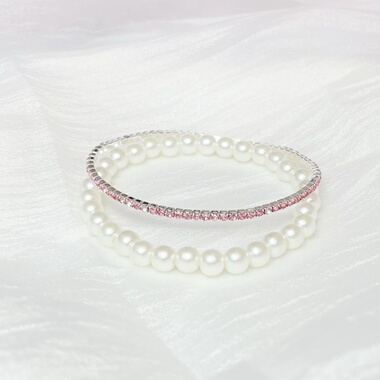 2条双层叠戴珍珠锆石手链女轻奢小众精致串珠闺蜜手串新款手饰