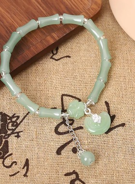 新款古风福禄手链竹节新中式复古高级感绿色弹力绳手串时尚手镯女