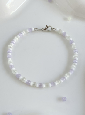 超值紫色猫眼石串珠手链手串记忆钢圈手工自制多巴胺小清甜美手链