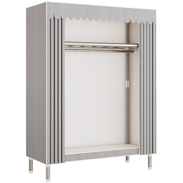 Wardrobe, household bedroom, simple cloth wardrobe, full steel frame, rental room storage hanger wardrobe assembled strong and durable