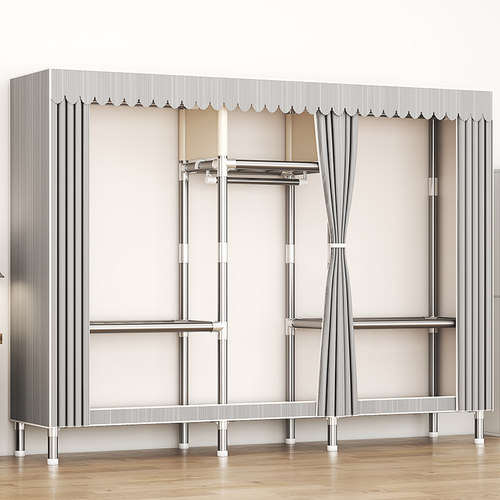 挂衣架落地卧室简易衣帽架防尘衣服收纳架子出租房布衣柜结实耐用 - 图0