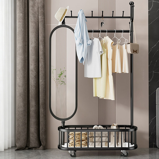 Light luxury rotating movable coat rack dressing mirror