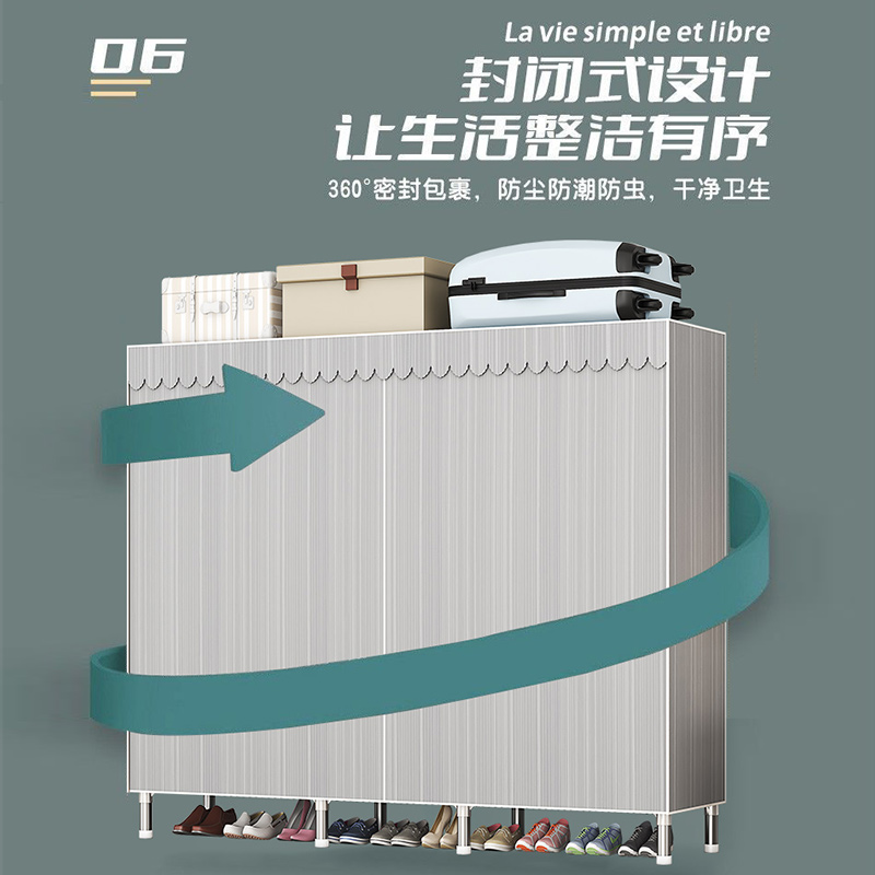衣柜家用卧室简易布衣柜全钢架出租房用收纳挂衣橱组装结实耐用