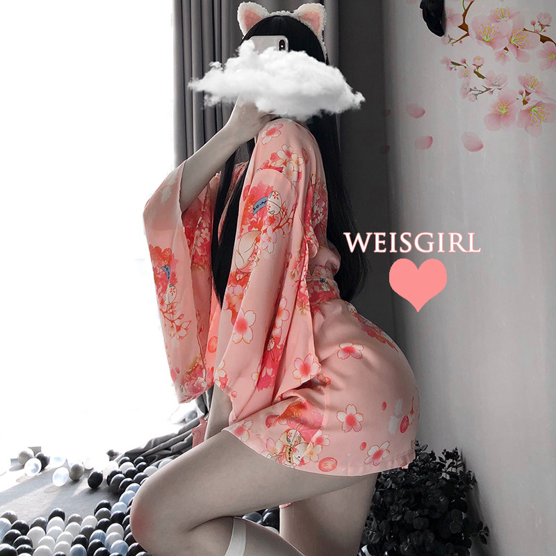 weisgirl情调日系可爱月兔和服睡袍 黑涩会角色制服睡衣/家居服套装