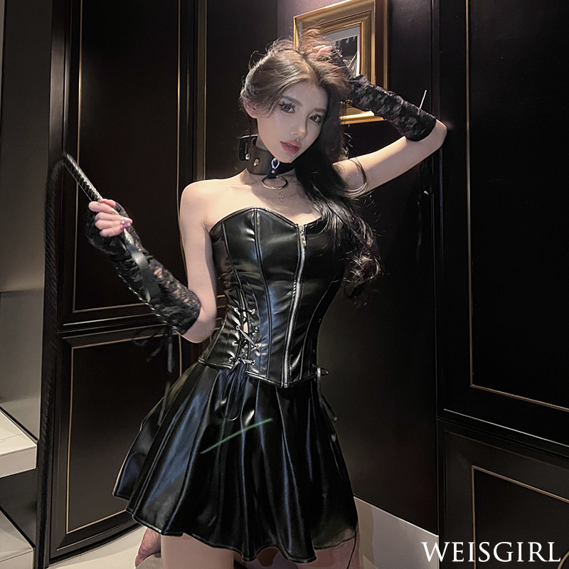 weisgirl性感暗黑PU皮裙女王套装纯欲制服猫女万圣节cos兔女郎女