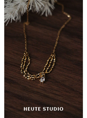 复古宫廷风轻奢多层方形锆石项链