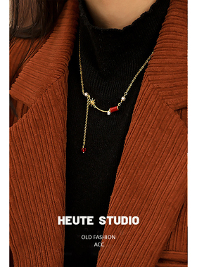 圣诞百搭红色项链兔子毛衣链