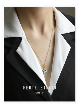 小众设计风花朵长款贝壳毛衣链