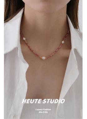 限定新中式珍珠彩色天然石项链