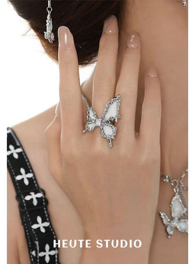 HeuteStudio 【暗纱】超闪高级感新中式甜酷夸张蝴蝶锆石开口戒指