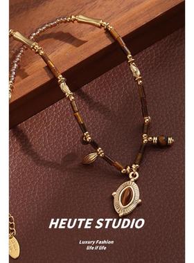 美拉德辣妹虎眼石串珠项链