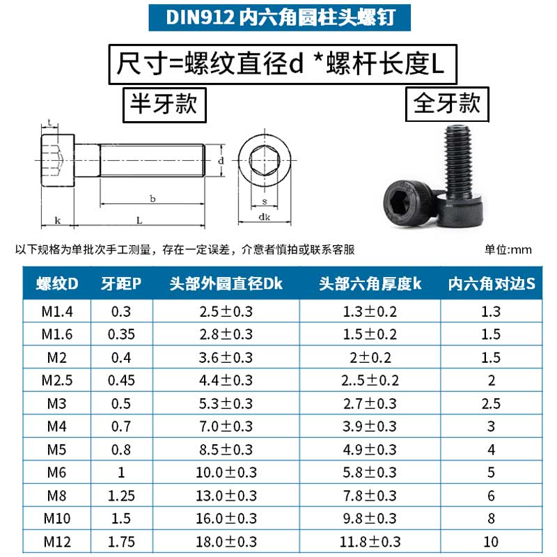 12.9级发黑内六角螺丝螺栓 杯头圆柱头螺钉 M3M4M5M6M8M10M12 - 图1