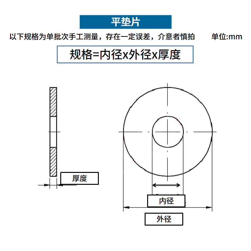 304不锈钢平垫片加大加厚圆形螺丝介子金属垫圈m3m4m5m6m8m10-m33