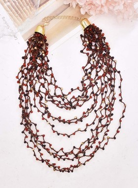 多层珠珠手工编织串珠围脖式项链