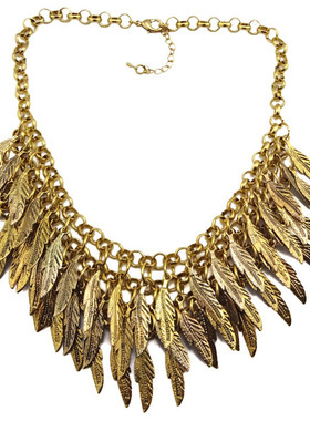复古做旧风金色羽毛流苏锁骨链女