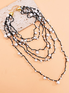 欧美多层叠戴小众设计感珍珠项链