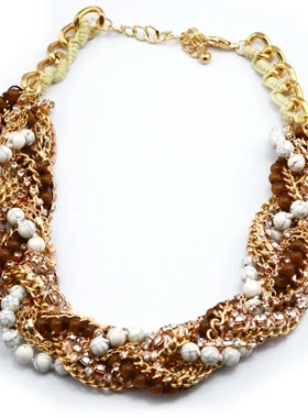 时尚多层蛇链珠水龙头绳索项链