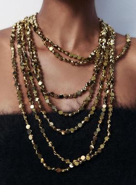 民族风复古多层暗色粗细串珠项链