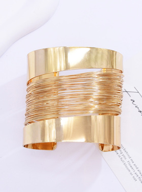 欧美风夸张金属宽版手镯女