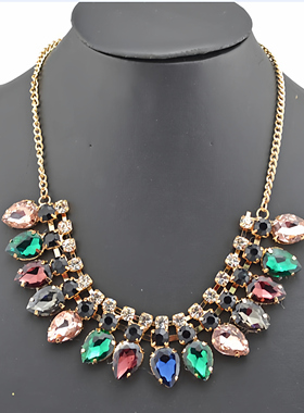 复古蓝玫瑰镶钻项链气质锁骨链女