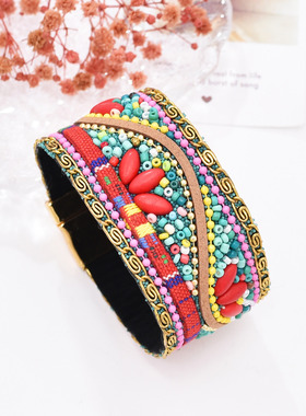 民族风时尚复古布手镯米珠松石