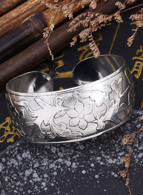 新款复古民族风孔雀花纹开口手镯