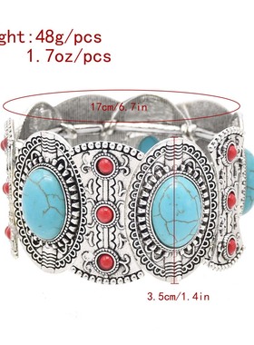 新款哈萨克宽边镶仿绿松石手镯女