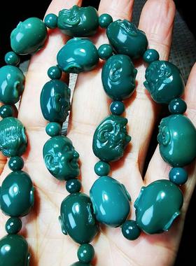 存珠阁保真阿拉善玛瑙蓝绿18籽罗汉手持佛珠项链男女文玩把玩手串