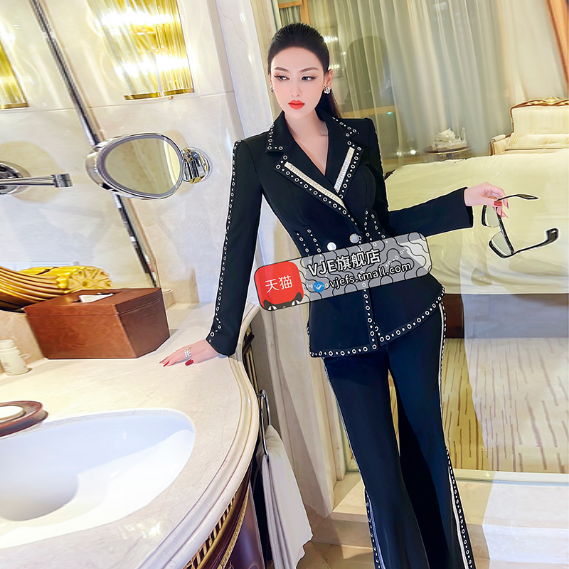 VJE英伦风重工西装外套新款双排扣气质收腰小西服上衣 - 图0