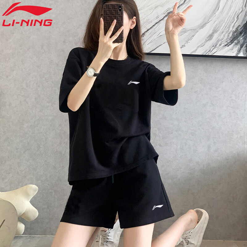 李宁运动套装女速干2025夏季健身跑步圆领短袖短裤冰丝透气两件套-图0