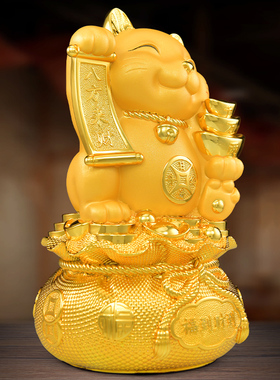 金色招财猫摆件存钱罐